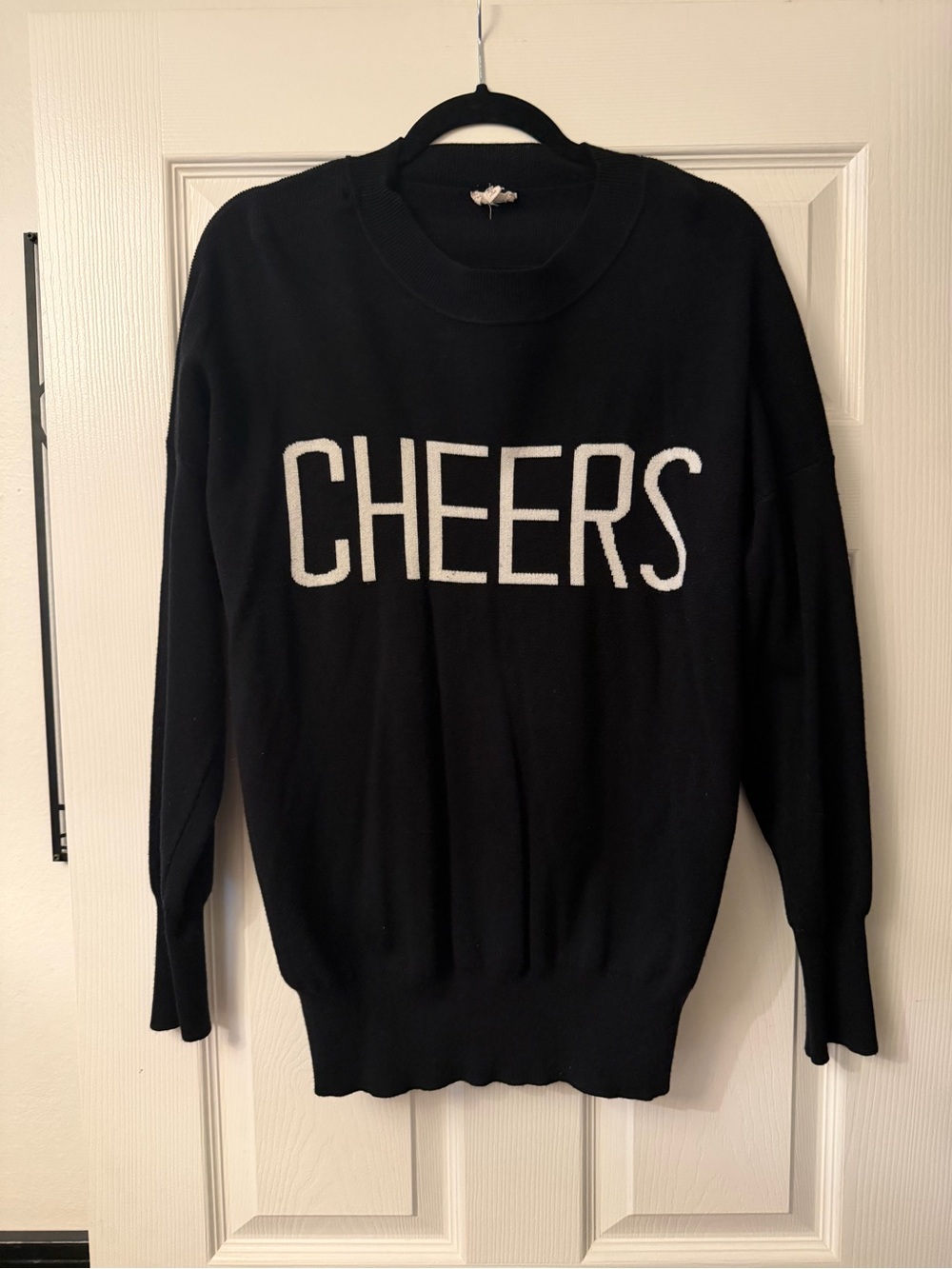 Black "CHEERS" Knit Sweater - Classic Crewneck